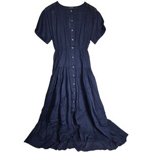 J Crew Pintuck shirt-dress in cotton voile Navy CK804 XS NWT Short Sleeve Tiered